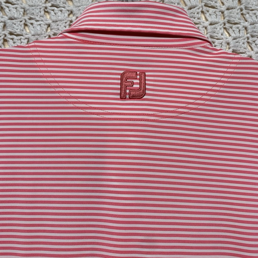FootJoy FJ Golf Polo Shirt Mens Sz L Striped Pink Short Sleeve Performance - Picture 5 of 9